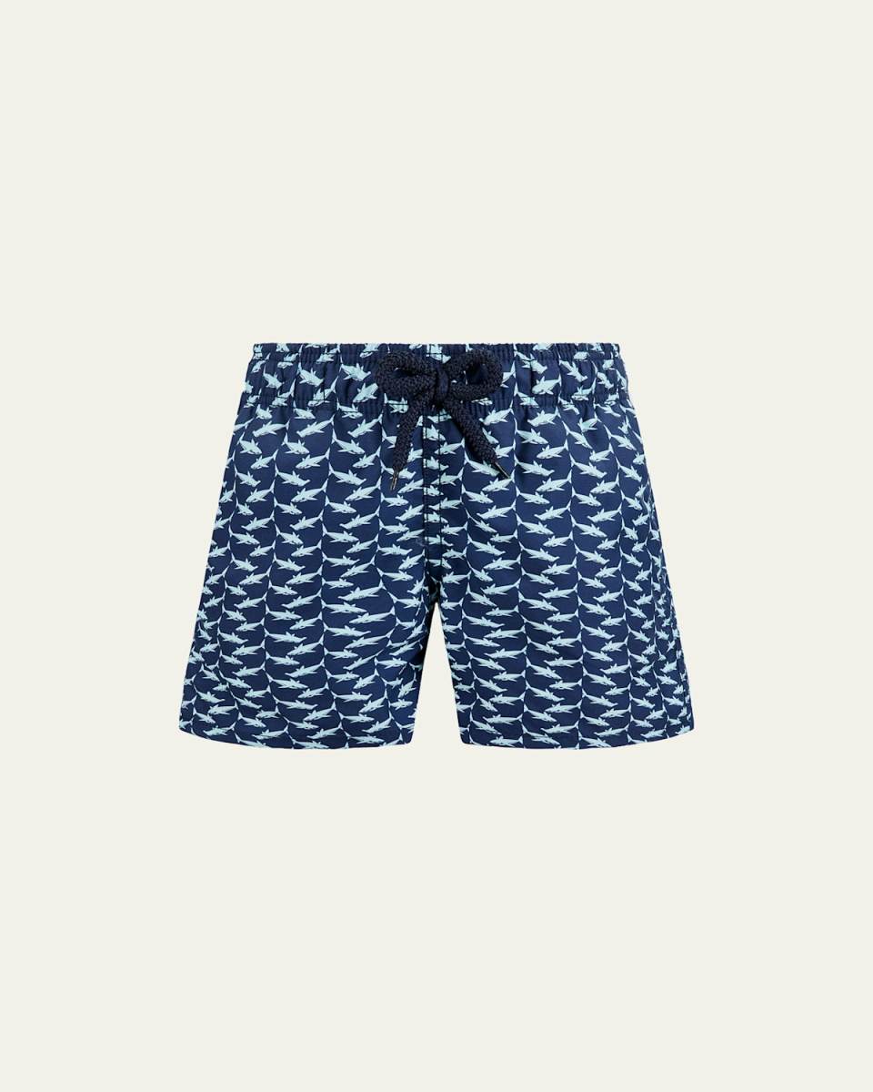 Boy's Jim Shark-Print Swim Shorts, Size 2-12